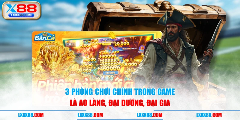 3 phòng chơi chính trong game là Ao Làng, Đại Dương, Đại Gia